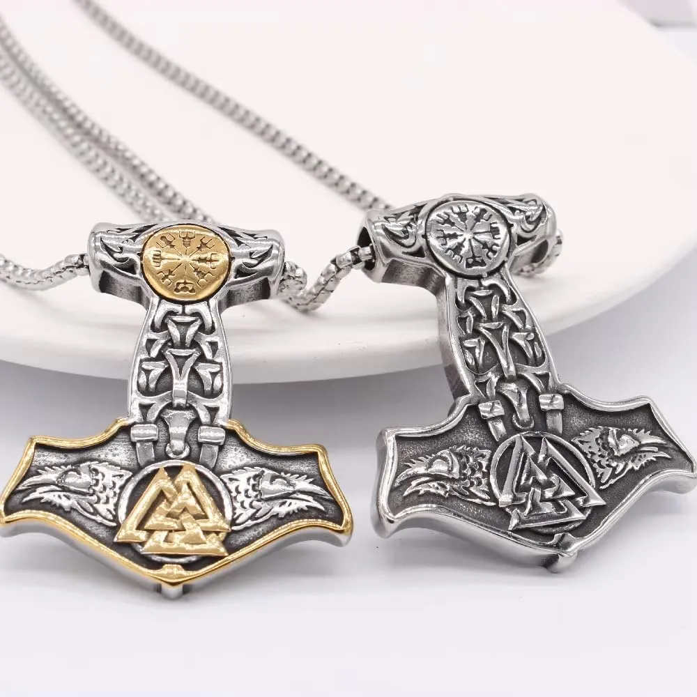 European and American Personality Retro Viking Raytheon Hammer Men's Stainless Steel Pendant Necklaces