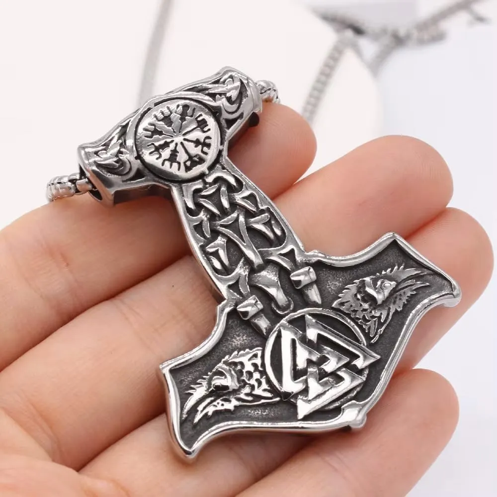 European and American Personality Retro Viking Raytheon Hammer Men's Stainless Steel Pendant Necklaces