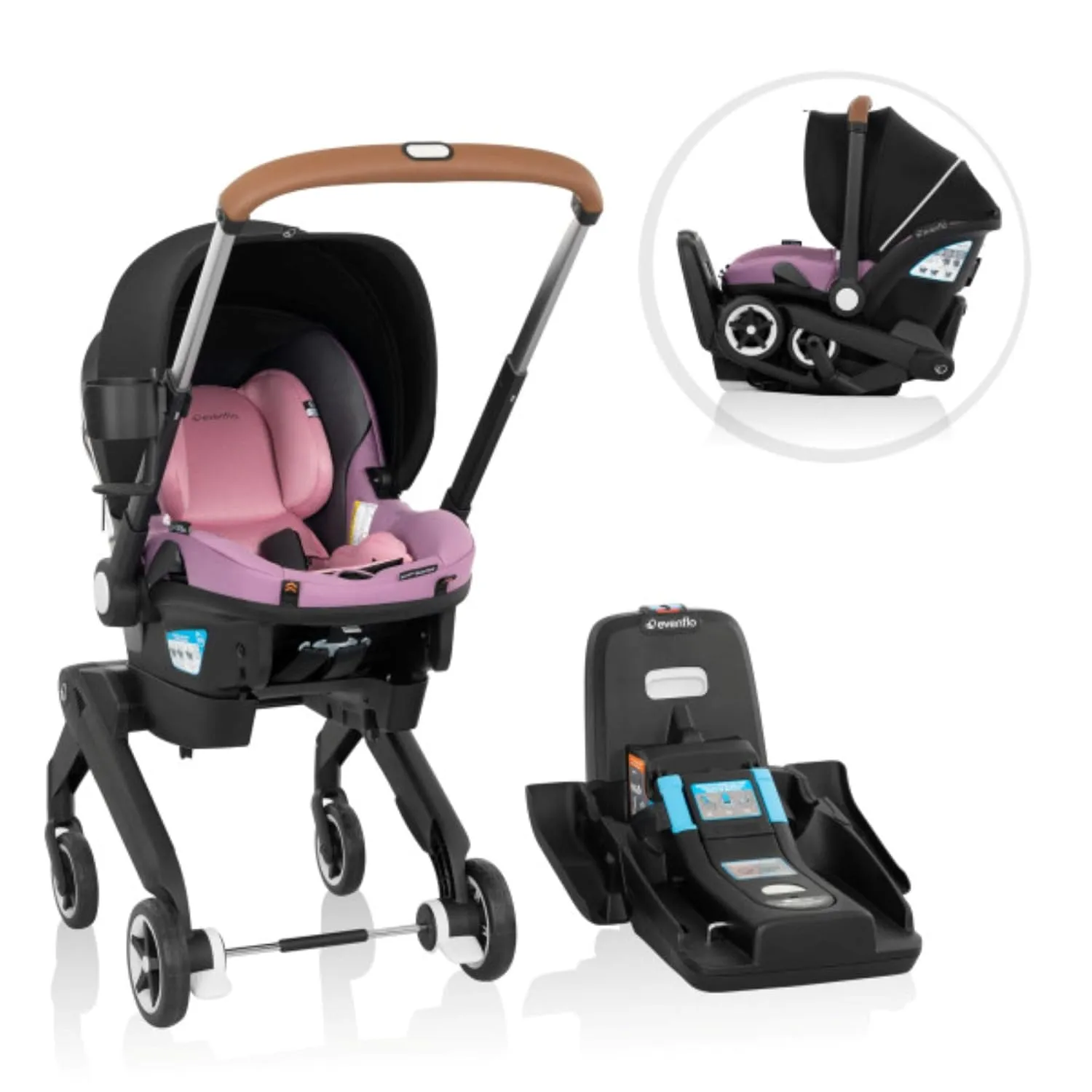 Evenflo Gold Shyft DualRide with Carryall Storage Infant Car Seat and Stroller Combo (Opal Pink)