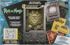 Exquisite Gaming: Digiplate Starter Pack - Rick & Morty - Warner Bros - 3 Collectible Metal Cards & Phone Stand, Copper-Gold-Silver Image Plates