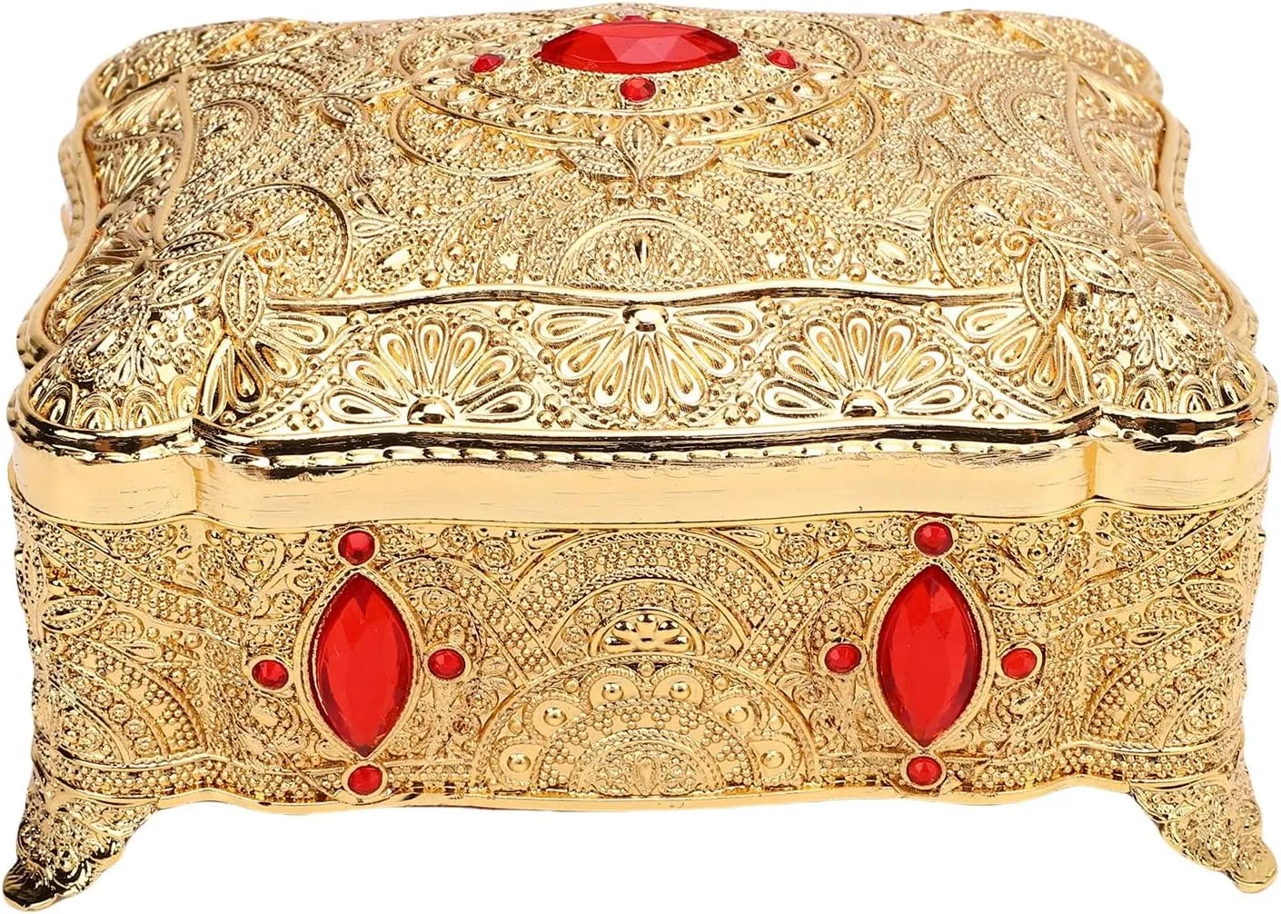 Exquisite Vintage Rectangular Jewelry Box - Metal with Luxurious Velvet Lining - Elegant Retro Trinket Organizer