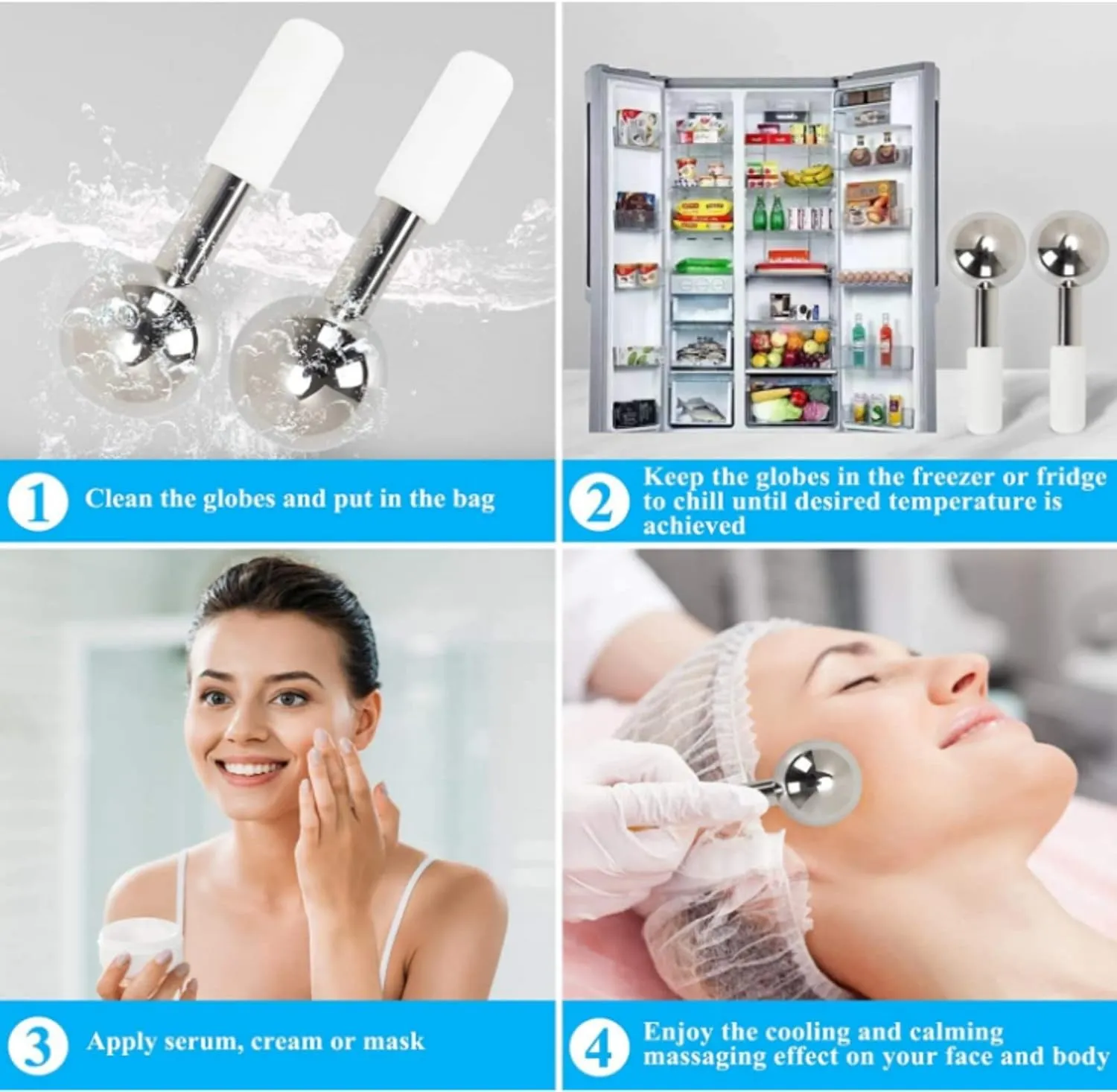 Facial Ice Globes and Roller, Cooling Massager for Face, Eyes and Neck, Cryotherapy Treatment for Puffiness, Dark Circles and Wrinkles (Rose)