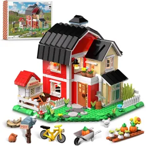 Farm House Building Set with Lighting Kit - Ranch Cottage Building Blocks Set with Chicken Coop, Flowers, Animals - Display for Home Office Decor, Gift for Adults Teen Kids 8  (1268 PCS)