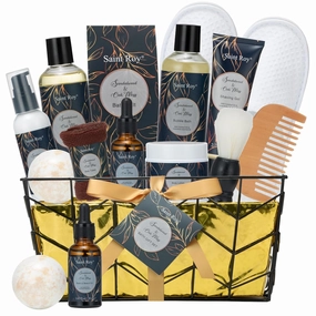 Fathers day gift baskets Birthday Day Gifts for Him Spa Gift Basket for Men, Body Wash, 13pcs Sandalwood Oak Moss Bath and Beard Kit for Men with Beard Brush, Bread Comb Spa Kits for Man dad