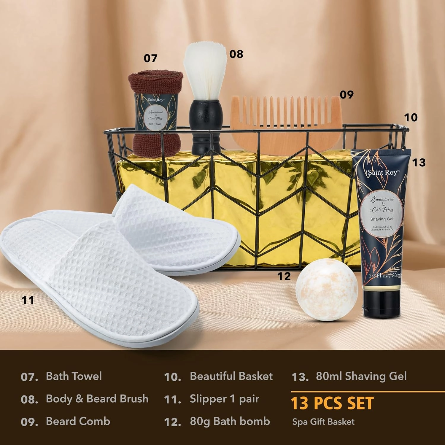 Fathers day gift baskets Birthday Day Gifts for Him Spa Gift Basket for Men, Body Wash, 13pcs Sandalwood Oak Moss Bath and Beard Kit for Men with Beard Brush, Bread Comb Spa Kits for Man dad
