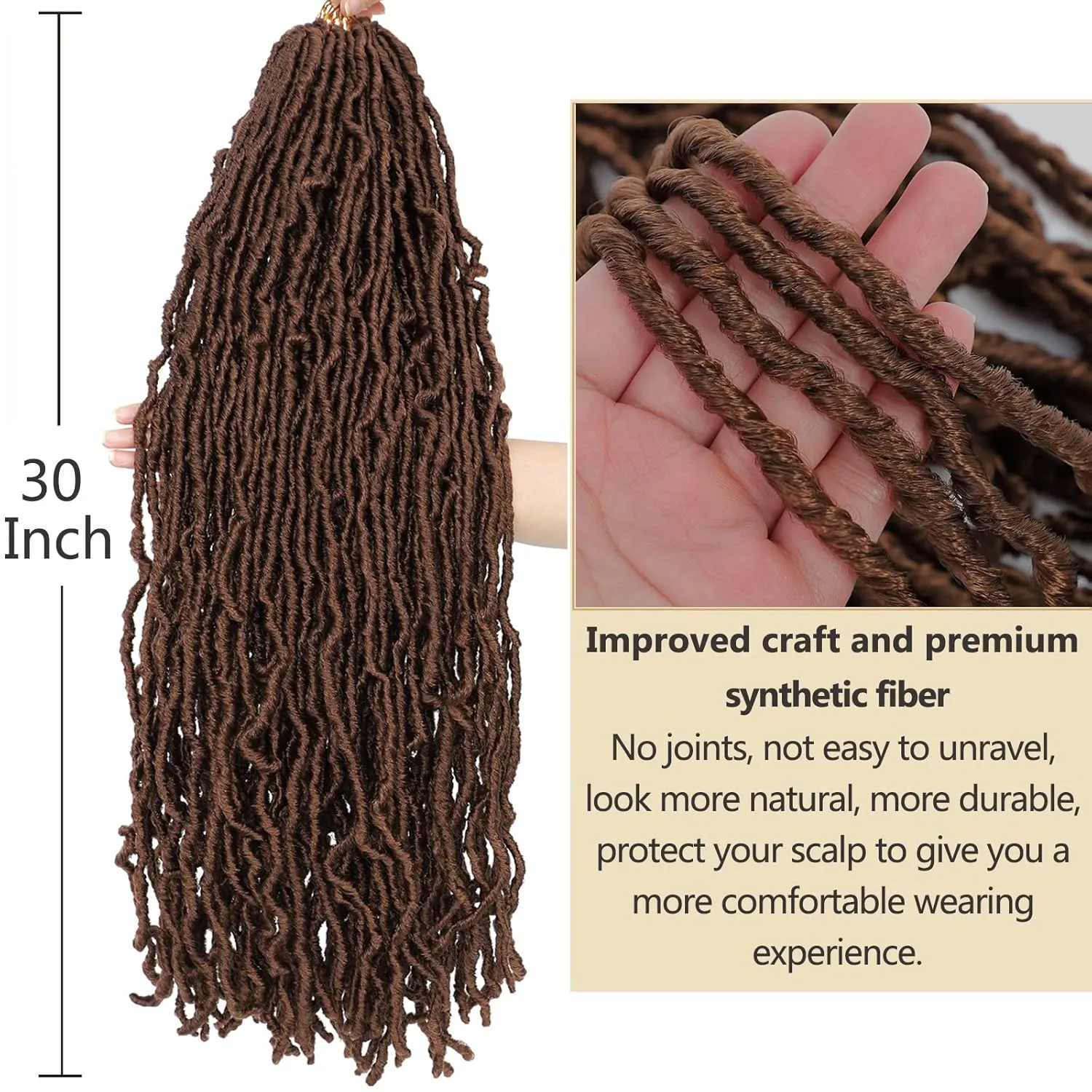 Faux Locs Crochet Hair Brown Soft Locs 30 Inch 7 Packs Long Crochet Locs Crochet Hair For Women Locs Natural Synthetic Pre looped Crochet Braids (30 Inch (Pack of 7), 30#)