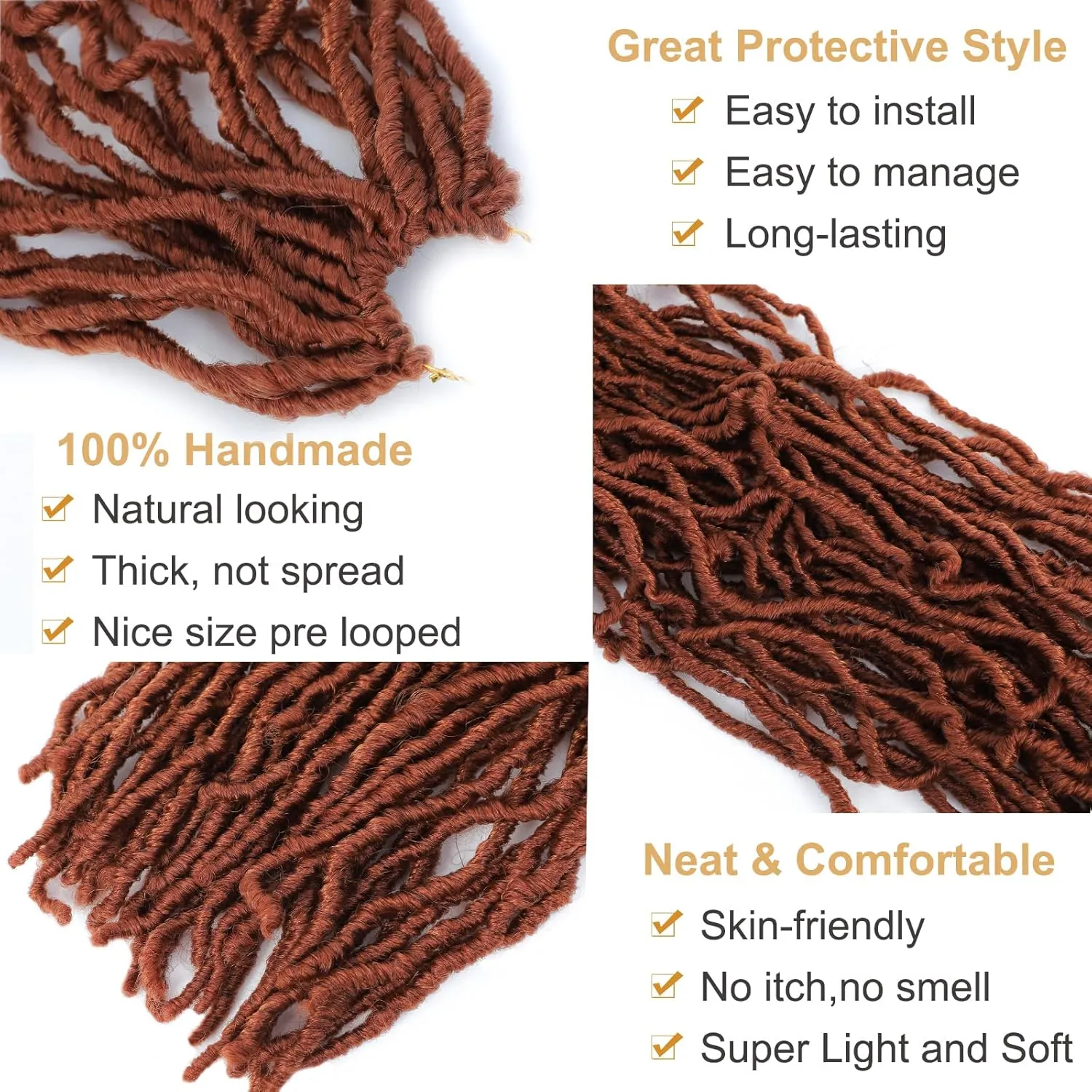 Faux Locs Crochet Hair Copper Red Soft Locs 30 Inch 7 Packs Ginger Long Crochet Locs Goddess Locs Natural Synthetic Pre looped Crochet Braids For Butterfly Locs (30 Inch (Pack of 7), 350#)