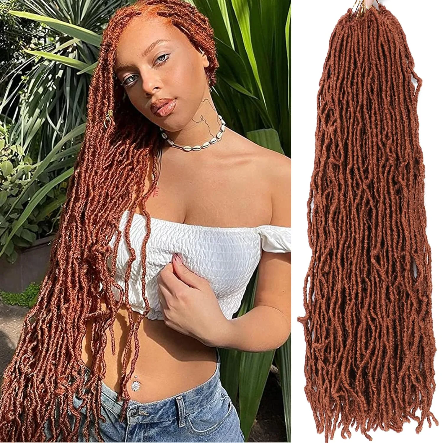 Faux Locs Crochet Hair Copper Red Soft Locs 30 Inch 7 Packs Ginger Long Crochet Locs Goddess Locs Natural Synthetic Pre looped Crochet Braids For Butterfly Locs (30 Inch (Pack of 7), 350#)