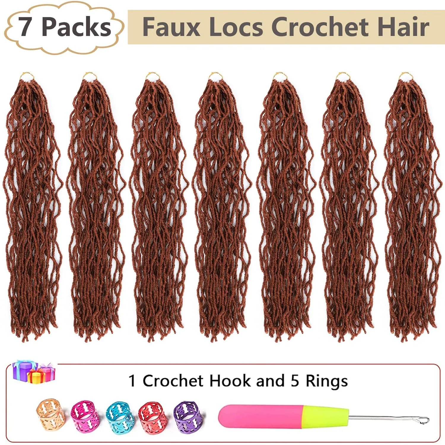Faux Locs Crochet Hair Copper Red Soft Locs 30 Inch 7 Packs Ginger Long Crochet Locs Goddess Locs Natural Synthetic Pre looped Crochet Braids For Butterfly Locs (30 Inch (Pack of 7), 350#)