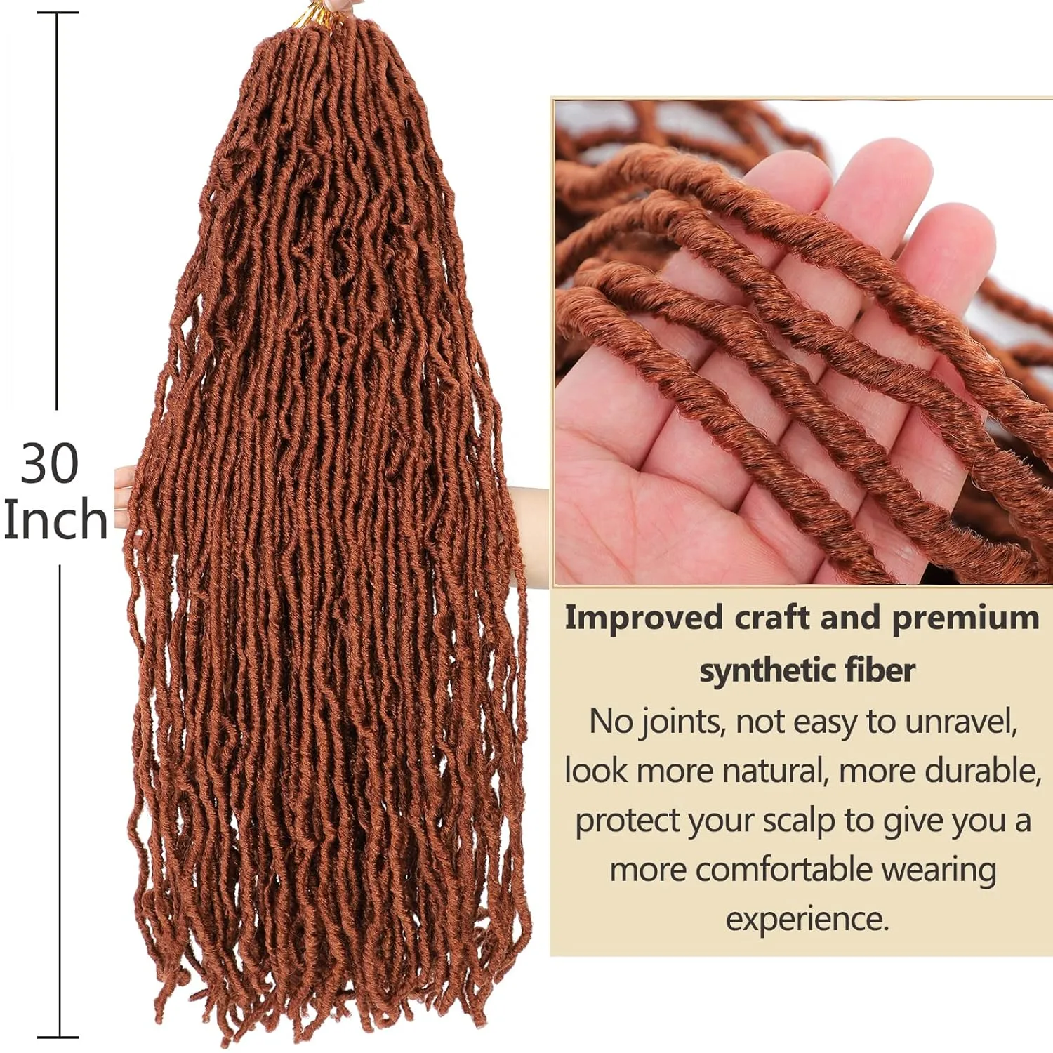 Faux Locs Crochet Hair Copper Red Soft Locs 30 Inch 7 Packs Ginger Long Crochet Locs Goddess Locs Natural Synthetic Pre looped Crochet Braids For Butterfly Locs (30 Inch (Pack of 7), 350#)