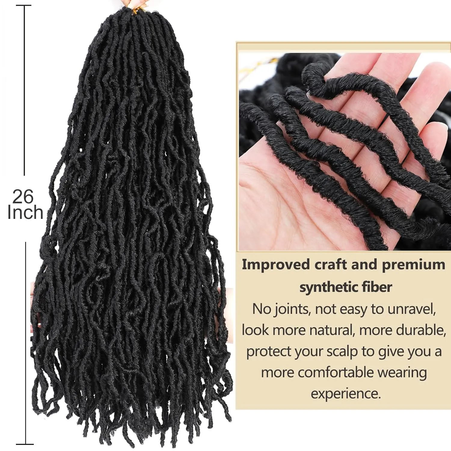 Faux Locs Crochet Hair Soft Locs 26 Inch 7 Packs Long Black Crochet Locs Natural Locs Crochet Hair For Women Synthetic Pre looped Crochet Braids (26 Inch (Pack of 7), 1B#)
