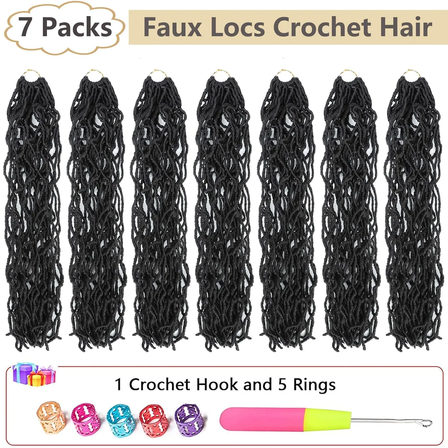 Faux Locs Crochet Hair Soft Locs 26 Inch 7 Packs Long Black Crochet Locs Natural Locs Crochet Hair For Women Synthetic Pre looped Crochet Braids (26 Inch (Pack of 7), 1B#)