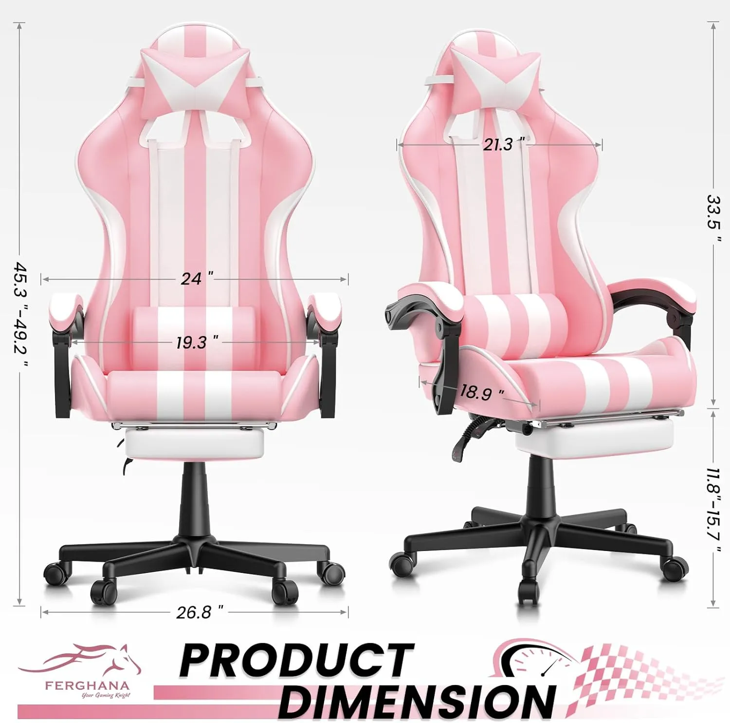 Ferghana Pink Gaming Chairs with Footrest,Computer Game Chair,Massage Gaming Chairs,Christmas,Xmas Gift,PC Gaming Chairs for Adults Teens for Gaming Live Streaming Room