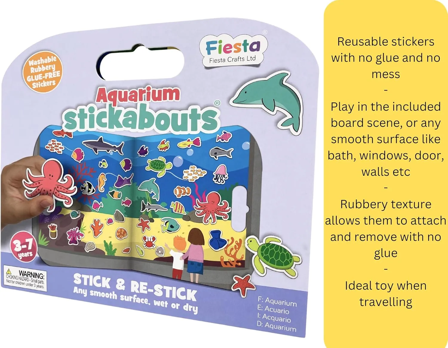Fiesta Crafts Aquarium Stickabouts Sticker Set for Kids - Resuable Non-Glue Stickers - Learning Educational Activity Toy for Storytelling and Imaginative Play, Ages 3 to 7 Years