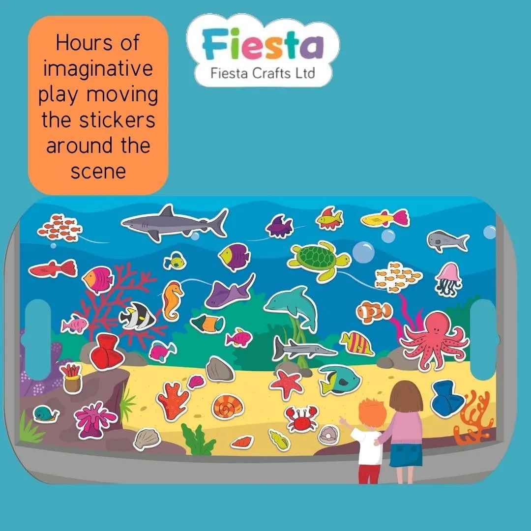 Fiesta Crafts Aquarium Stickabouts Sticker Set for Kids - Resuable Non-Glue Stickers - Learning Educational Activity Toy for Storytelling and Imaginative Play, Ages 3 to 7 Years