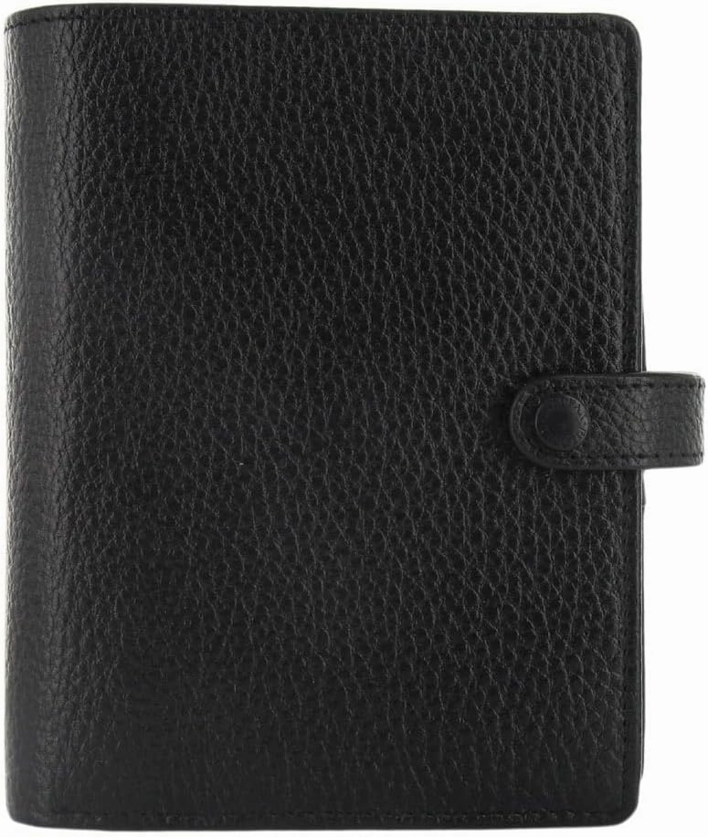 Filofax Finsbury Organizer, Pocket Size, Black - Traditional Grained Leather, Six Rings, Week-to-View Calendar Diary, Multilingual, 2025 (C025360-25)