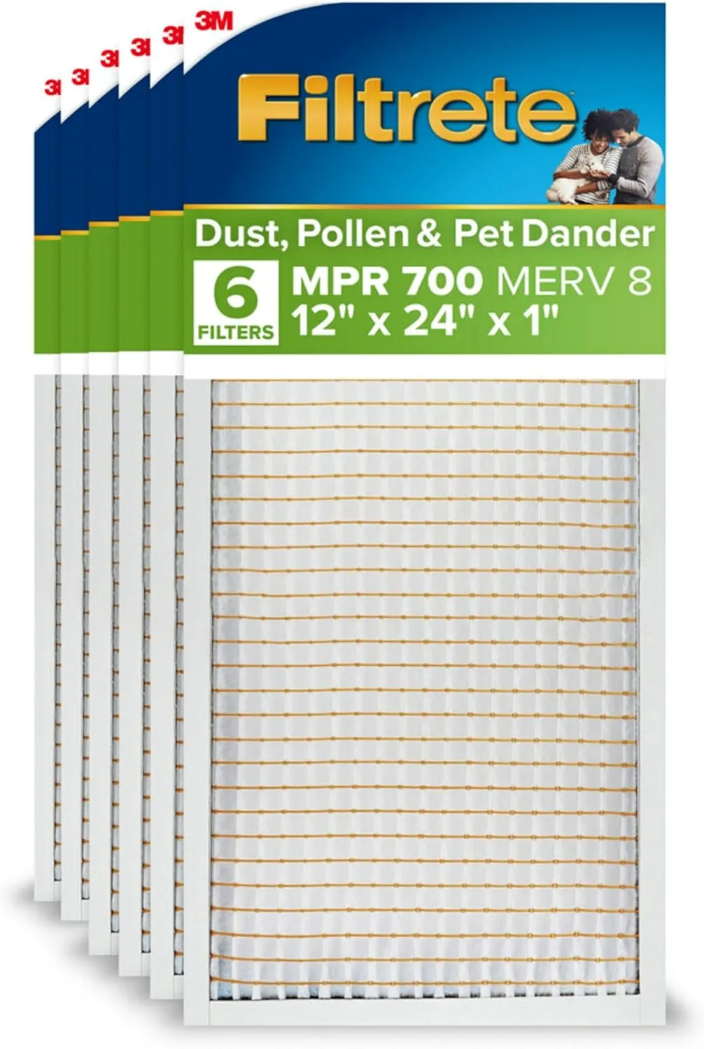 Filtrete 12x24x1 AC Furnace Air Filter, MPR 700, MERV 8, Tough on Pollen, Easy on Airflow, 3-Month Pleated 1-Inch Electrostatic Air Cleaning Filter, 6-Pack (Actual Size 11.69 x 23.69 x 0.81 in)