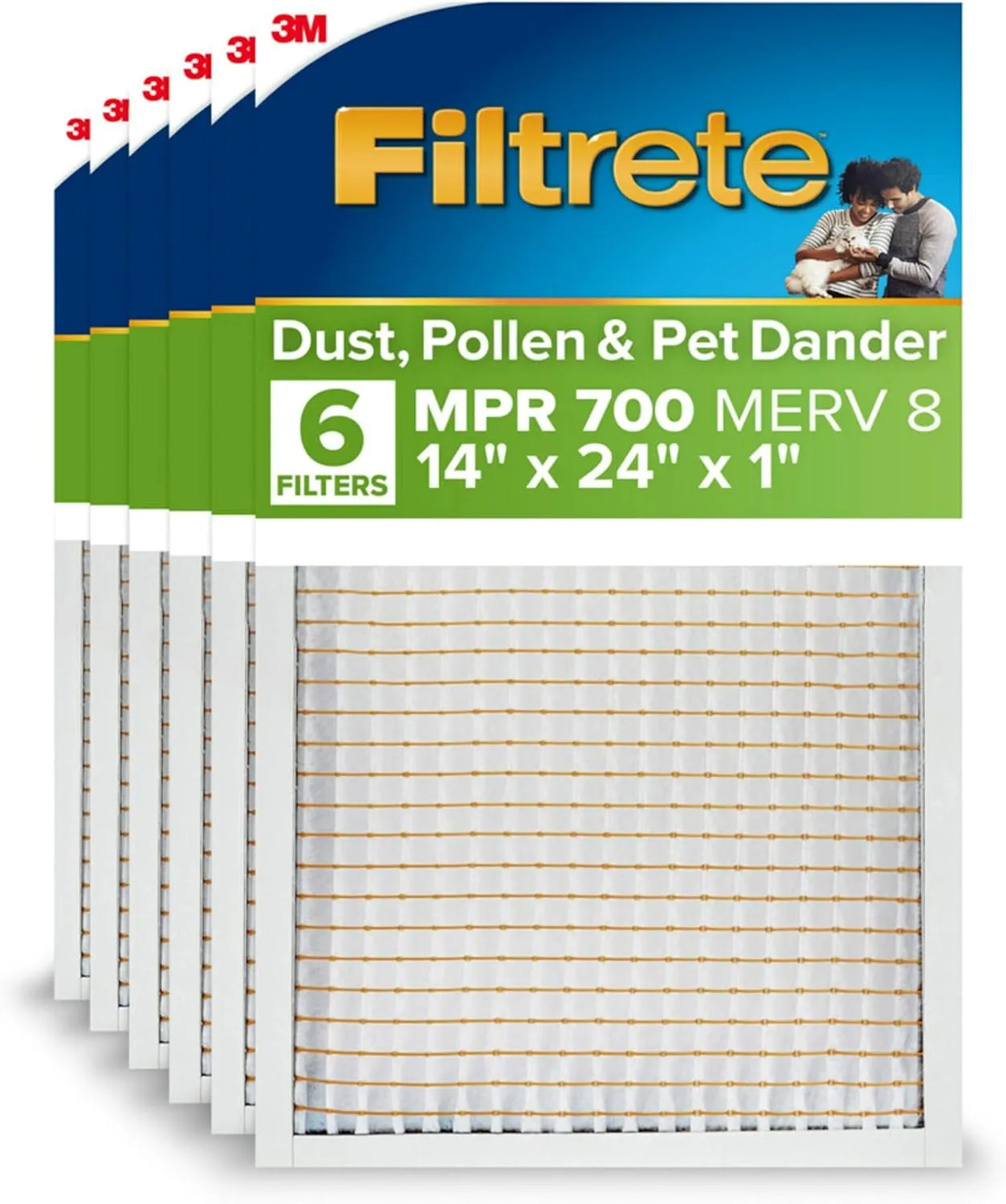 Filtrete 14x24x1 AC Furnace Air Filter, MPR 700, MERV 8, Tough on Pollen, Easy on Airflow, 3-Month Pleated 1-Inch Electrostatic Air Cleaning Filter, 6-Pack (Actual Size 13.81 x 23.81 x 0.81 in)