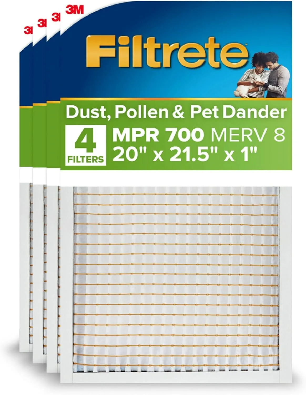 Filtrete 20x21.5x1 AC Furnace Air Filter, MERV 8, MPR 700, Tough on Pollen, Easy on Airflow, 3-Month Pleated 1-Inch Electrostatic Air Cleaning Filter, 4-Pack