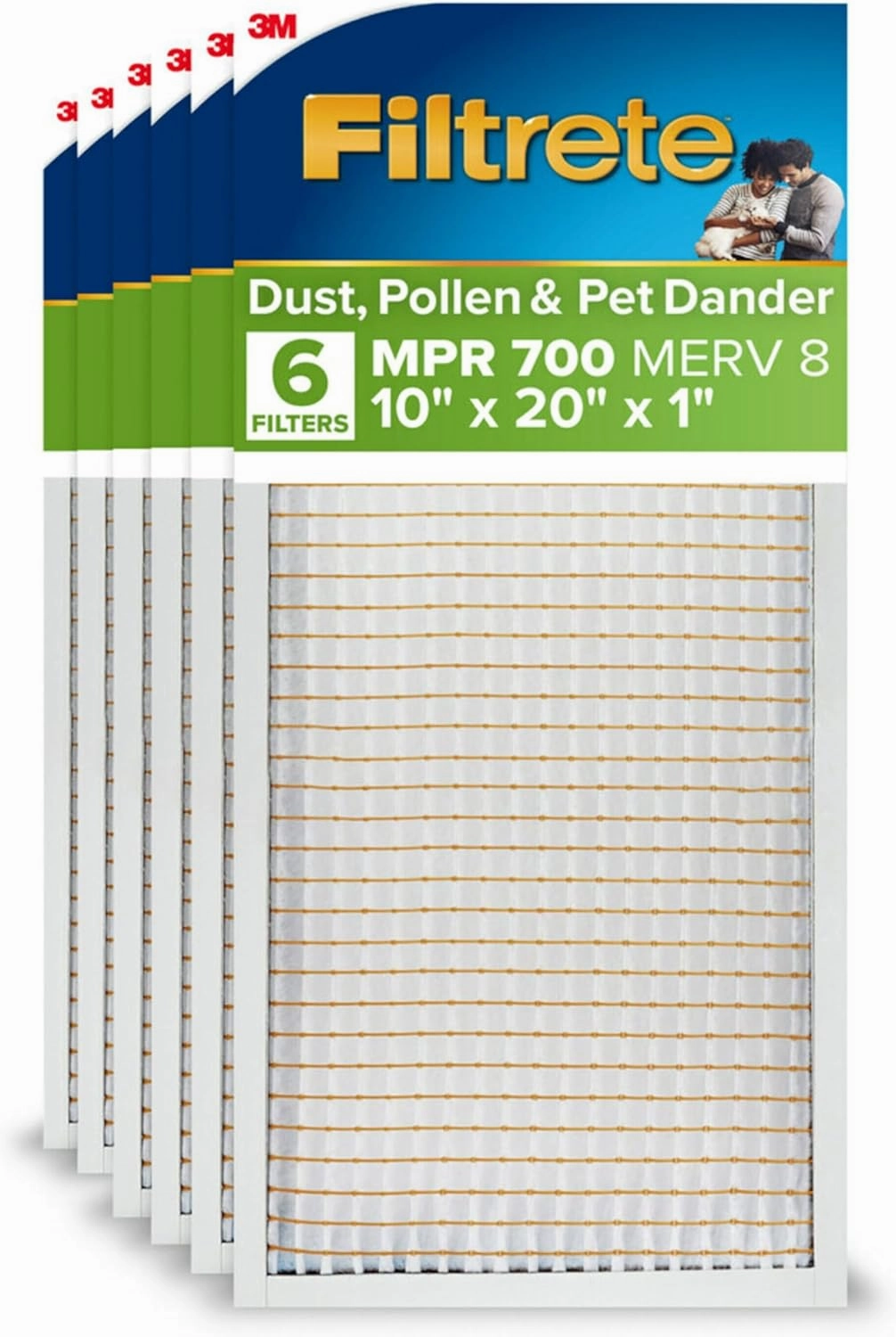 Filtrete 10x20x1 AC Furnace Air Filter, MPR 700, MERV 8, Tough on Pollen, Easy on Airflow, 3-Month Pleated 1-Inch Electrostatic Air Cleaning Filter, 6-Pack (Actual Size 9.81 x 19.81 x 0.81 in)