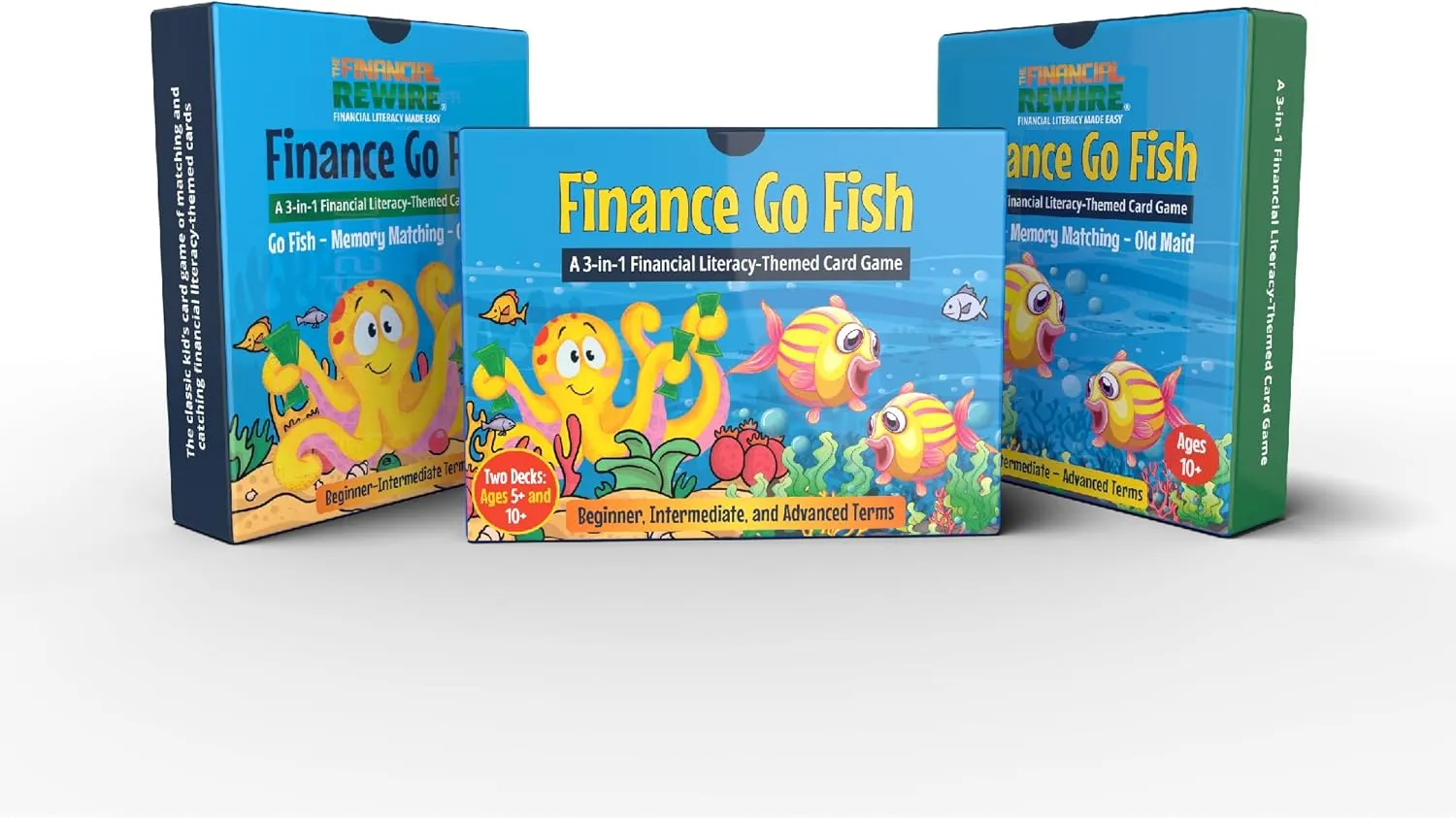 Finance Go Fish – Financial Literacy Card Game for Kids | 3-in-1: Go Fish, Memory Game, Old Maid | Learn Money Terms & Money Skills | 2 Decks: Beginner & Advanced Financial Terms | Ages 5  & 10 