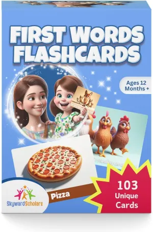 First Words Flashcards for Toddlers 1-3 | Premium Lifelike Designs & Interactive Learning | Fun Educational Toys for Boys & Girls | Teach Vocabulary with Engaging Images & Thought-Provoking Questions