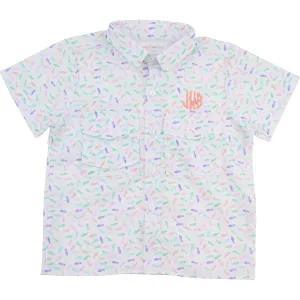 Fish Print Fishing Shirt With Velcro Pockets And Mesh Lining