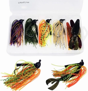 Fish Shaped Jig Head Swim Jigs and Trailers Set, Silicone Skirts Weed Guard Jigs and Soft Lure Kits for Bass Fishing