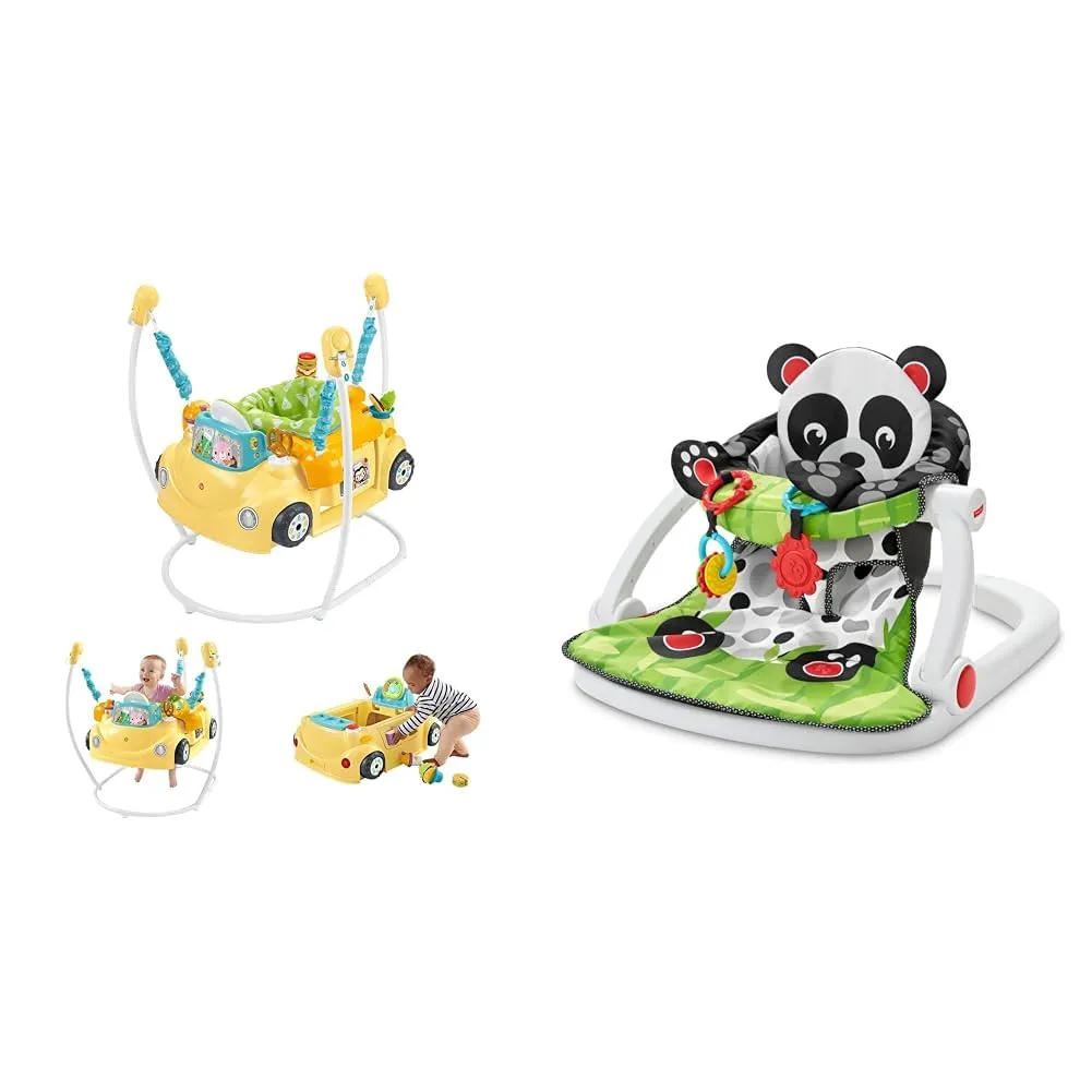 Fisher-Price Baby to Toddler Learning Toy 2-in-1 Servin’ Up Fun Jumperoo Activity Center with Music & Baby Portable Chair Sit-Me-Up Floor Seat with Developmental Toys