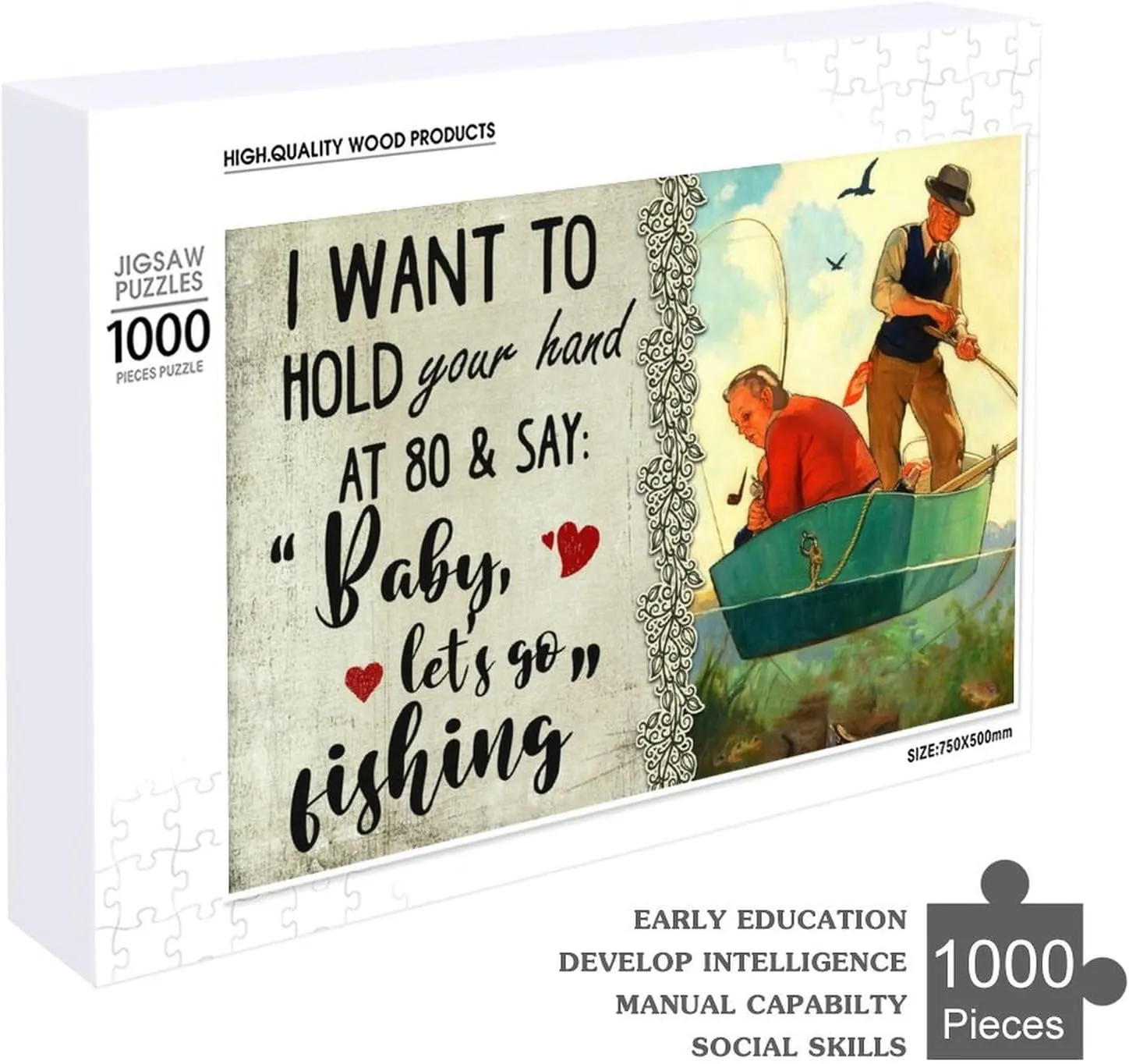 Fisherman Couple 1000 Piece Jigsaw Puzzles for Adults and Kids - Fishing Puzzle Challenging Educational Toys Gifts for Home Kitchen Wall Decor Family Activities