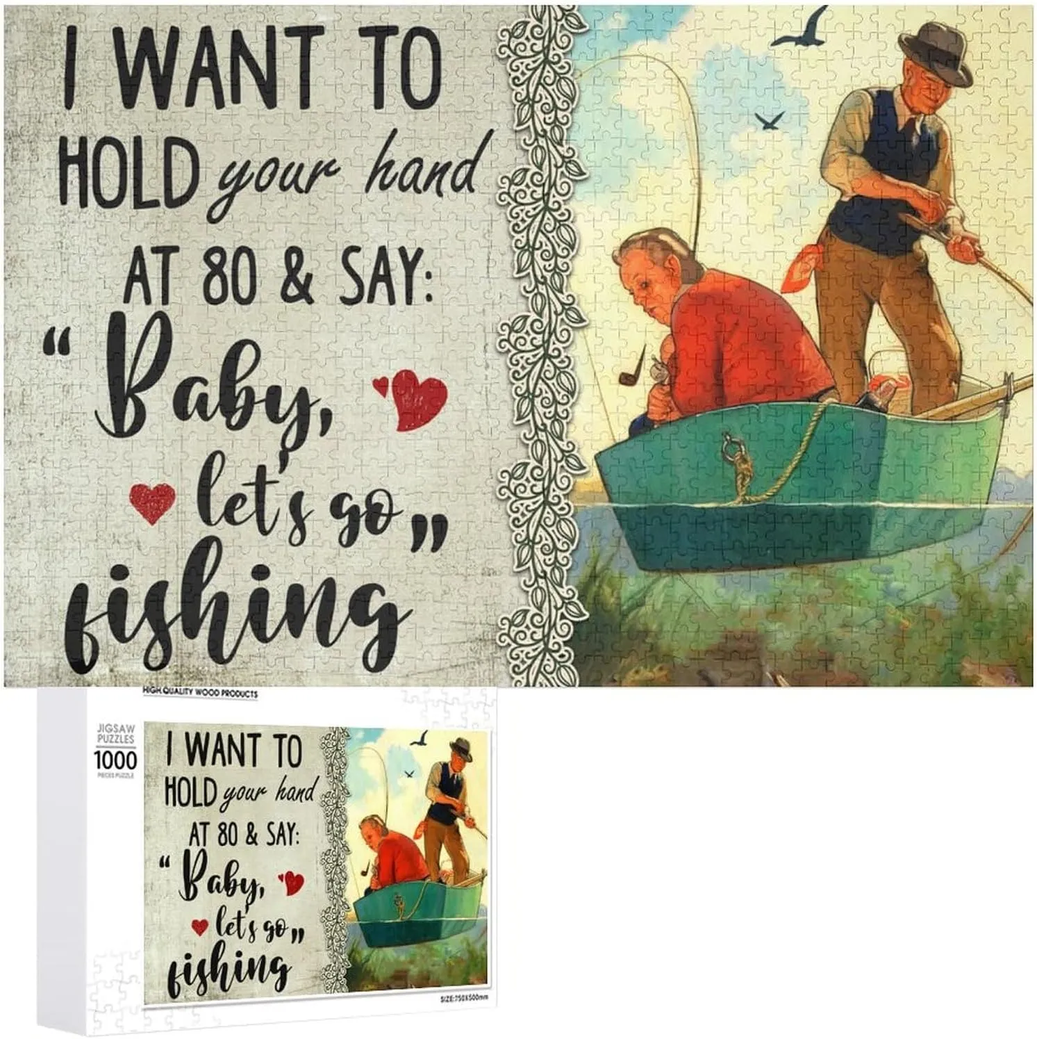 Fisherman Couple 1000 Piece Jigsaw Puzzles for Adults and Kids - Fishing Puzzle Challenging Educational Toys Gifts for Home Kitchen Wall Decor Family Activities