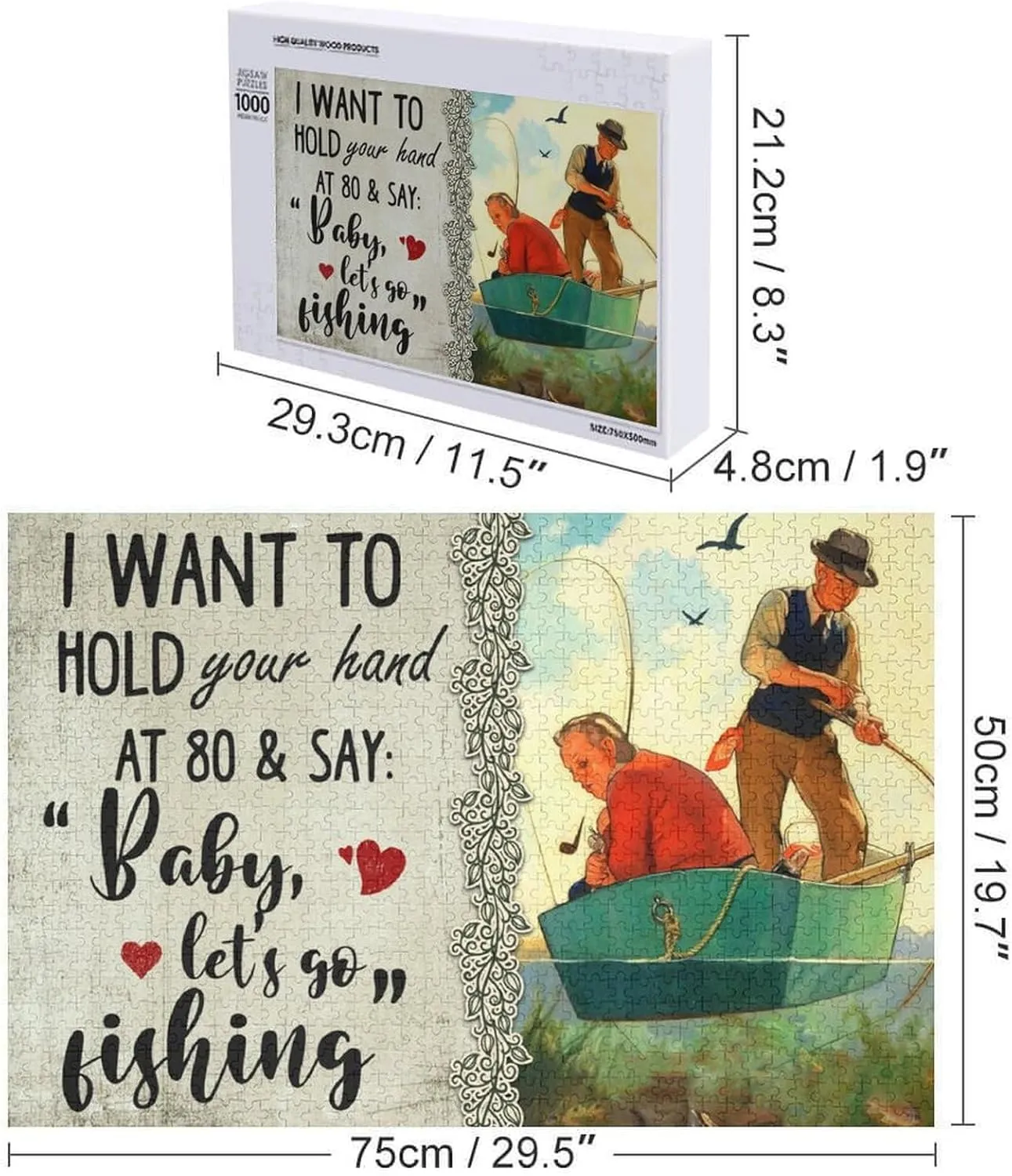 Fisherman Couple 1000 Piece Jigsaw Puzzles for Adults and Kids - Fishing Puzzle Challenging Educational Toys Gifts for Home Kitchen Wall Decor Family Activities