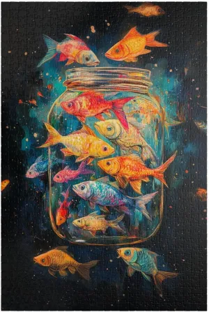 Fishes in Jar Puzzles for Adults 500 Pieces - Fish Jigsaw Puzzle, Brain Teaser Fun Game