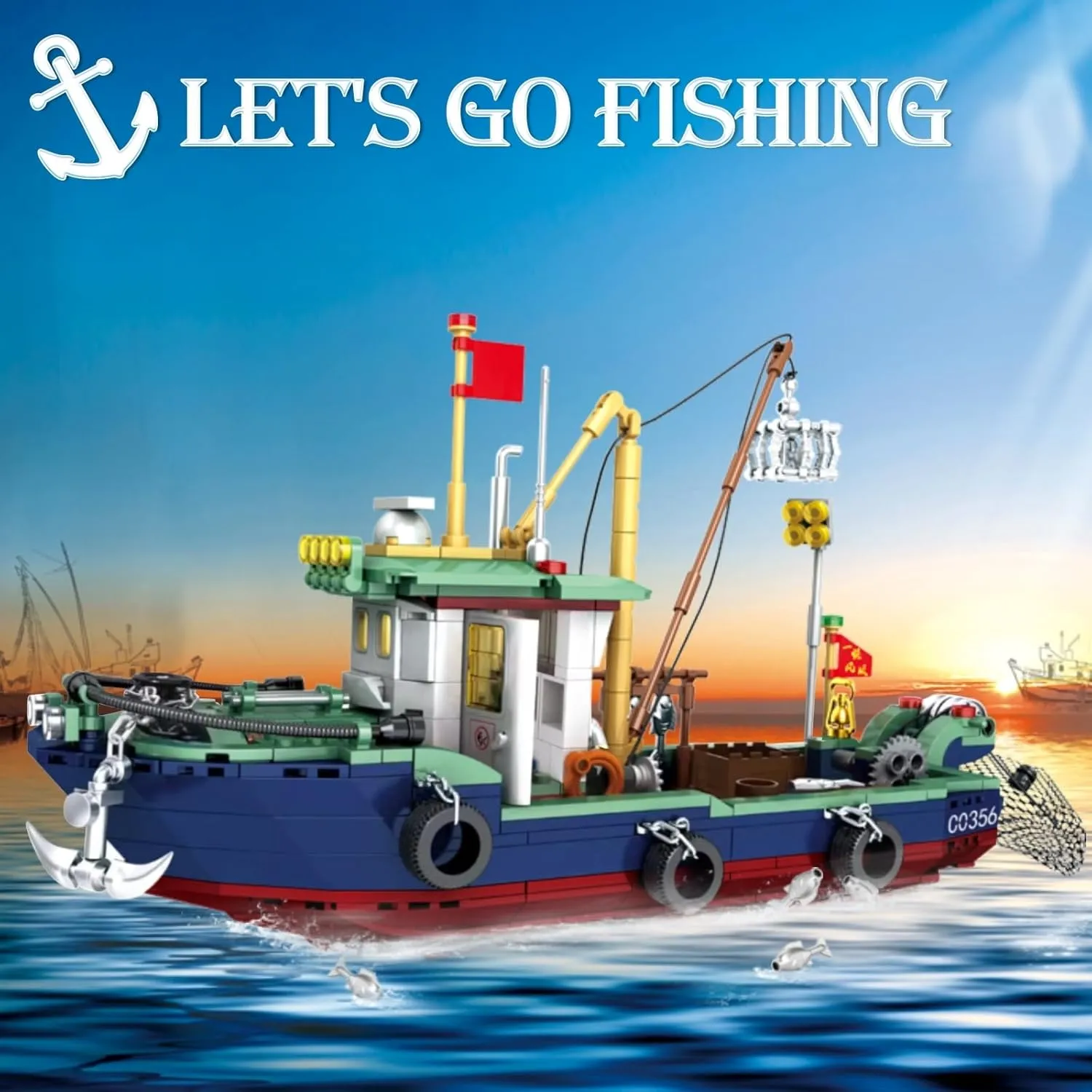 Fishing Boat Building Blocks Set, City Marine Theme Model Kit for Ocean Exploration and Sea Lovers, Boat Ship Toys for Kids Boys Girls (582 PCS)