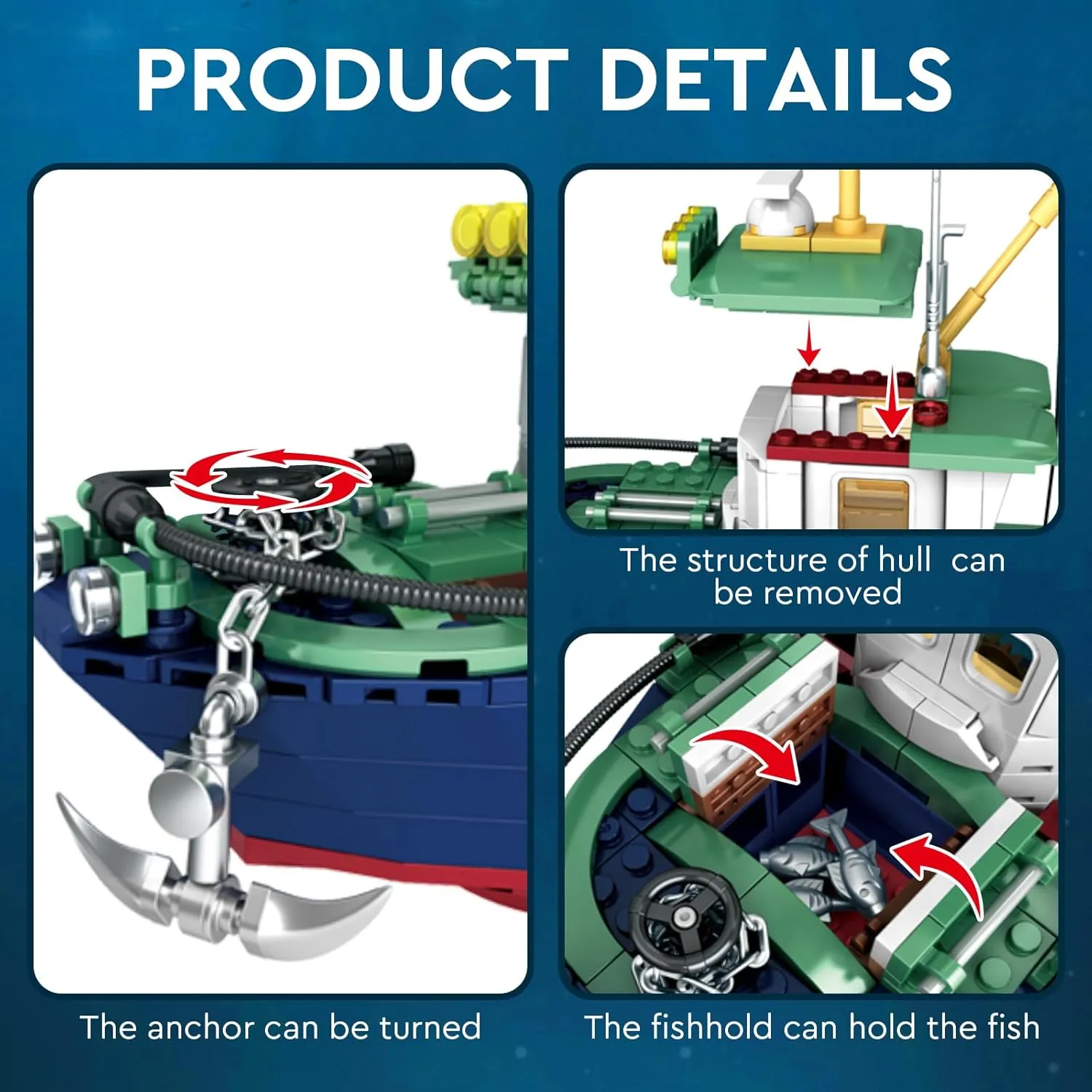 Fishing Boat Building Blocks Set, City Marine Theme Model Kit for Ocean Exploration and Sea Lovers, Boat Ship Toys for Kids Boys Girls (582 PCS)
