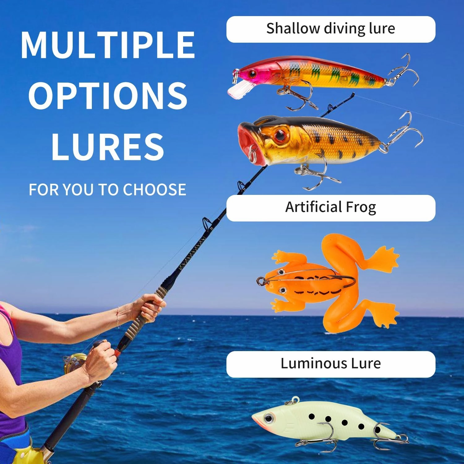 Fishing Artificial Lures Kit Mixed Including Front Diving Fin Minnow Surface Popper Crank Baits Pencil VIB with Hook and Soft Lures Accessories for Saltwater Freshwater Trout Bass Tackle Gift Set