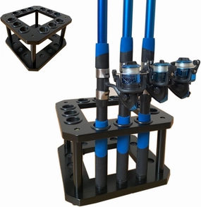 Fishing Rod Rack, Floor Standing Fishing Pole Rod Holder Wood Store Up to 12 Rods and Combos Seamlessly Match Any Home, Garage (Black)