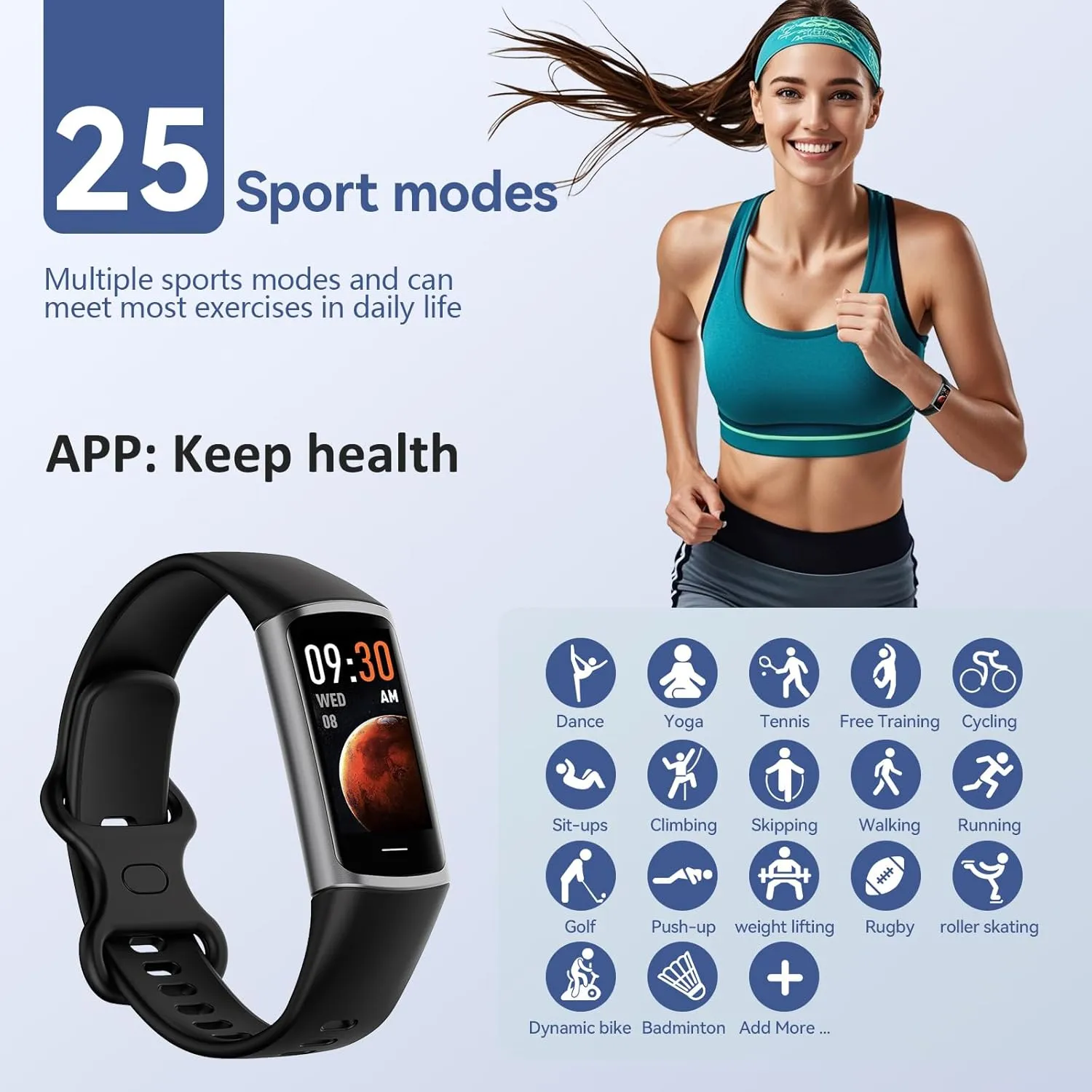 Fitness Tracker, 25 Sports Modes, Heart Rate/Blood Oxygen and Pressure Monitor Sleep Step Tracker/Carolies Waterproof Smartwatch Smart Bracelet for Android and iOS Phone