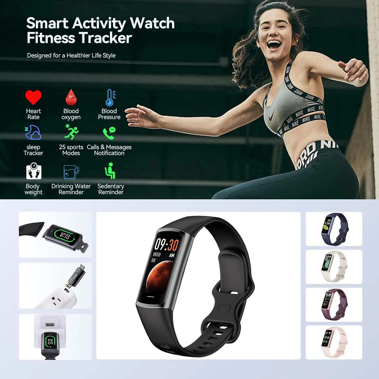 Fitness Tracker, 25 Sports Modes, Heart Rate/Blood Oxygen and Pressure Monitor Sleep Step Tracker/Carolies Waterproof Smartwatch Smart Bracelet for Android and iOS Phone