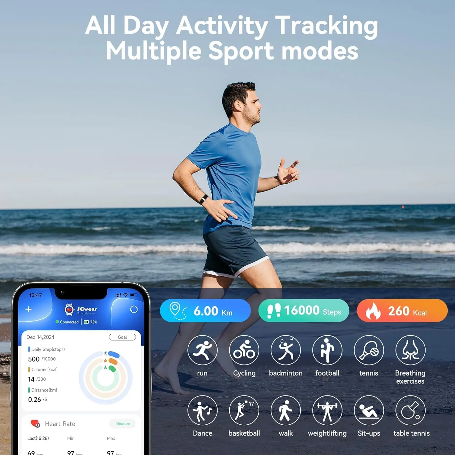 Fitness Tracker Screenless Smart Health Wristband, Wearable Health Multiple Sports Mode, Automatic Monitoring with Pedometer/Sleep/Stress/Calories, IP68 Waterproof Free APP for Women Men Pink