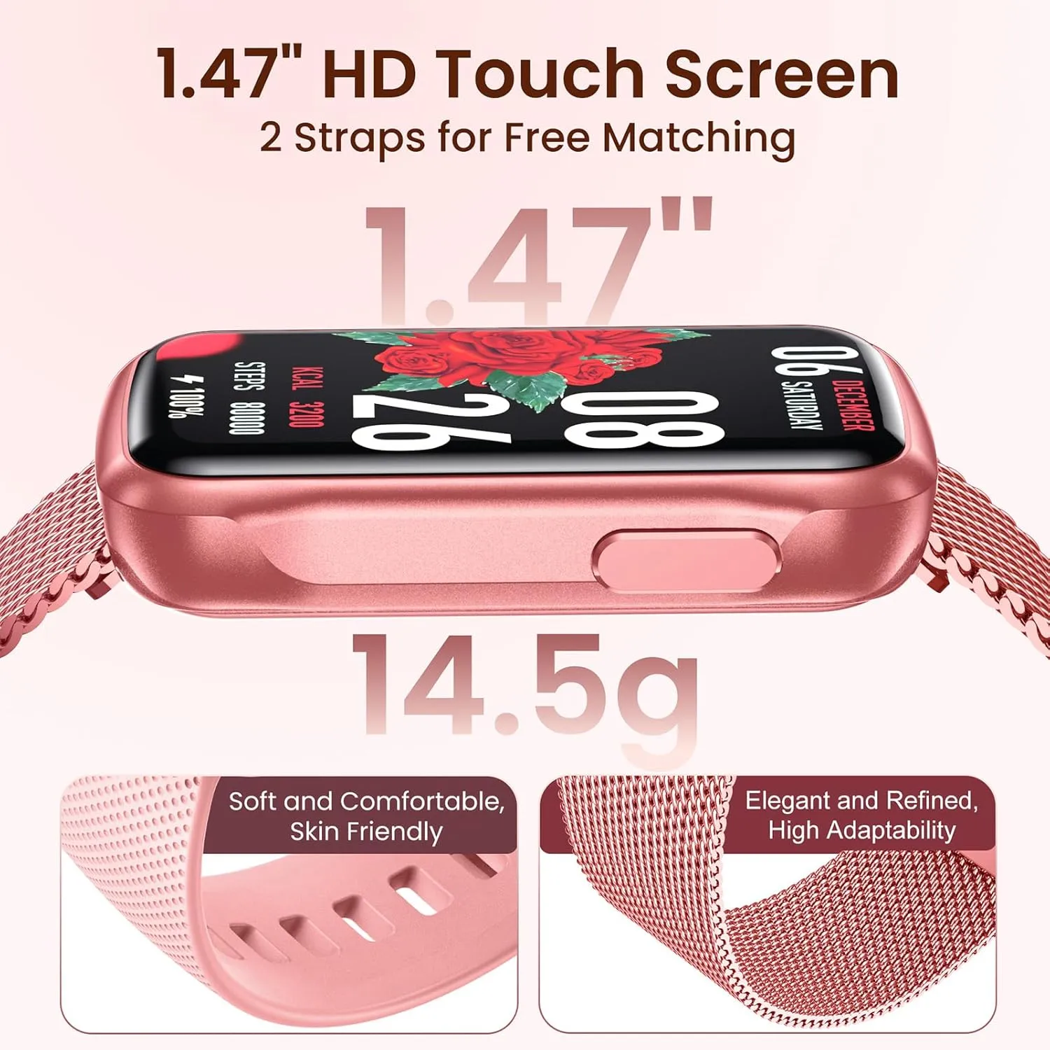 Fitness Tracker Smart Watch for Women: 1.47" Touchscreen Bluetooth Health Activity Trackers with SpO2 Monitor Sports Modes Step Counter Sport IP68 Waterproof Smartwatch Compatible Android and iOS