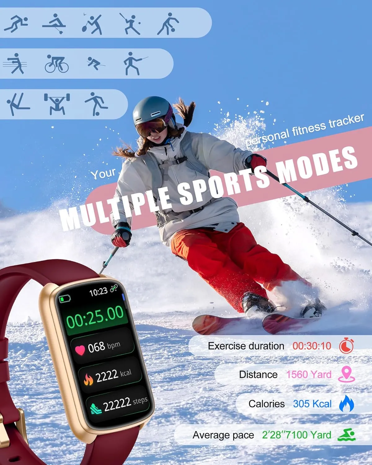 Fitness Tracker, Smart Watch for Women Men with 24/7 Heart Rate/Blood Pressure/Blood Oxygen Monitor,Sleep Tracker,Step & Calorie Counter, IP68 Waterproof Fitness Watches Compatible with Android&iPhone