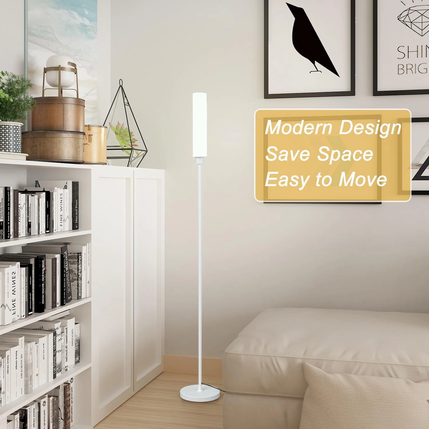 Floor Lamp with Remote Control,Bright Floor Lamps for Living Room/Bedroom/Office, Stepless Adjustable 3000K-6000K Colors and 10-100% Brightness,Standing Light with Foot Switch (White)