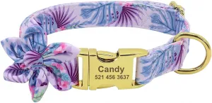 Flower Custom Dog Collar Leash Floral Printed Nylon Pet Dog Collars Lead Personalized Puppy Collars for Small Medium Large Dog 151 Purple L