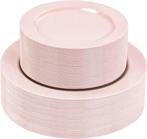 FLOWERCAT 100PCS Pink Plastic Plates - Heavy Duty Pink Party set Disposable serve for 50 guests -10.25inch Dinner   7.5inch Dessert/Salad Plates for Easter,Mother's Day