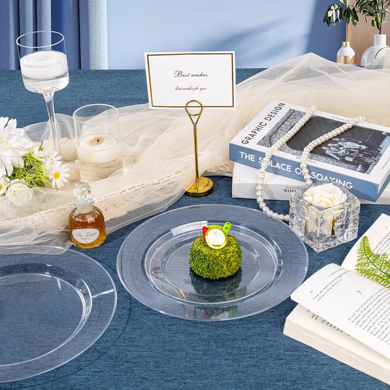 FLOWERCAT 200PCS Clear Plastic Plates Disposable Plates for Party - Heavy Duty Plastic Plates - 100 10"Dinner Plates and 100 7" Salad Plates for Weddings, Easter Parties and Events