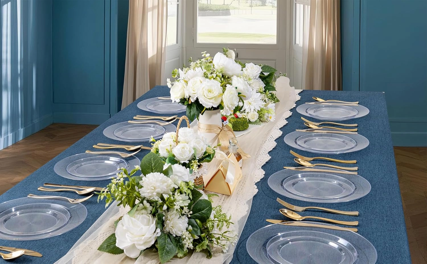 FLOWERCAT 200PCS Clear Plastic Plates Disposable Plates for Party - Heavy Duty Plastic Plates - 100 10"Dinner Plates and 100 7" Salad Plates for Weddings, Easter Parties and Events