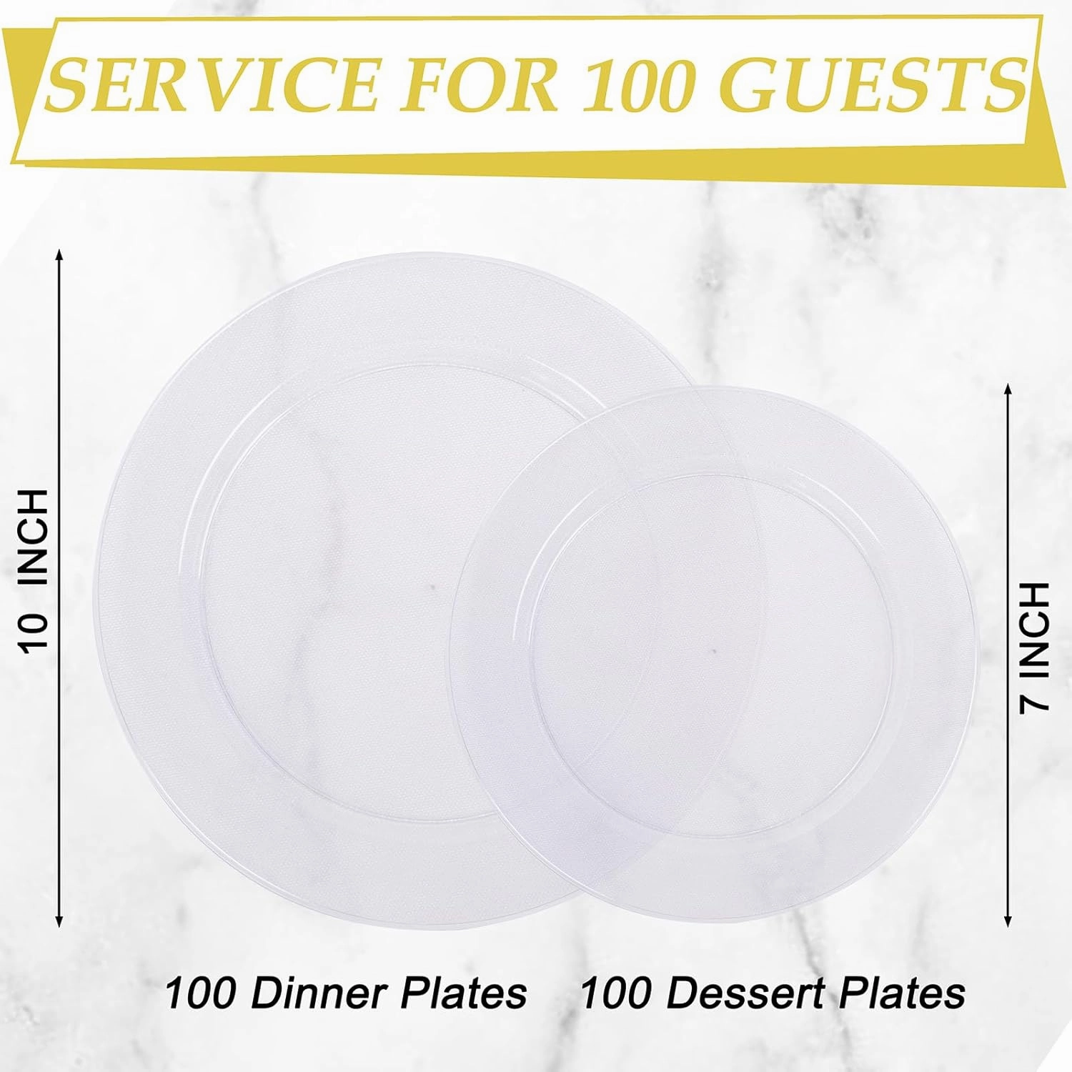 FLOWERCAT 200PCS Clear Plastic Plates Disposable Plates for Party - Heavy Duty Plastic Plates - 100 10"Dinner Plates and 100 7" Salad Plates for Weddings, Easter Parties and Events