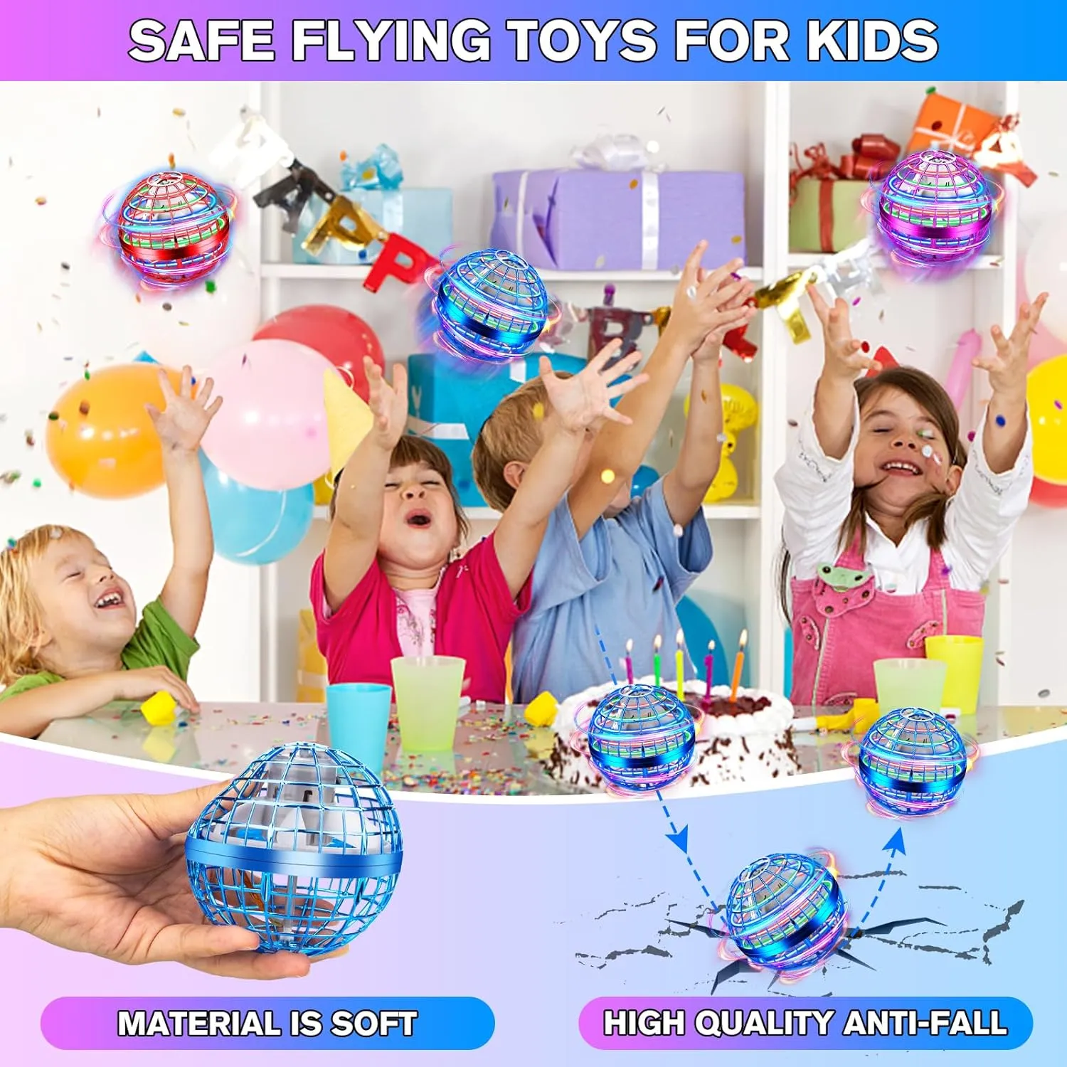 Flying Orb Ball 2 Pack,Cosmic Globe Boomerang Ball with LED Lights,Hover Fly Orb Ball Flying Spinner Mini Drone,Flying Ball Drone Toy,Christmas Birthday Gifts for Boys Girls(Blue*2)