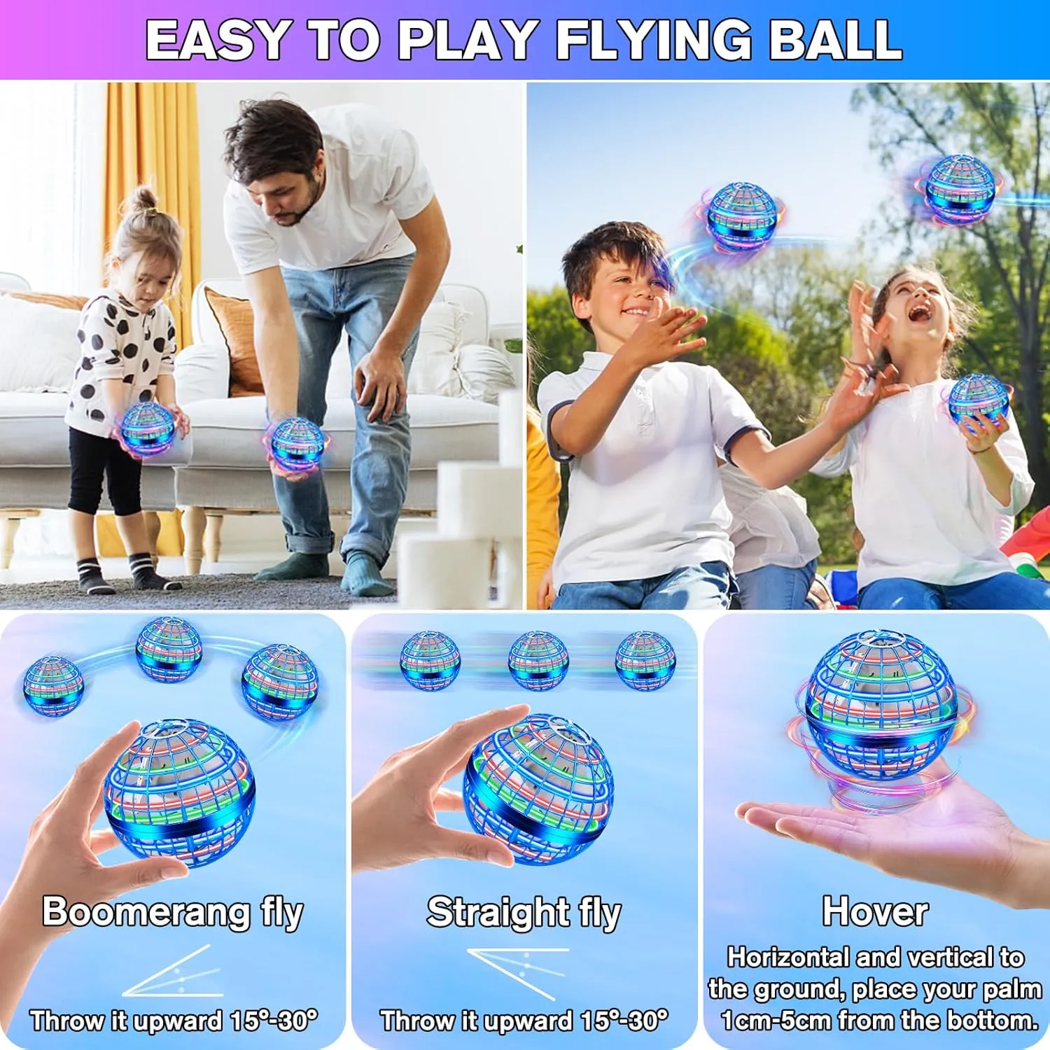 Flying Orb Ball 2 Pack,Cosmic Globe Boomerang Ball with LED Lights,Hover Fly Orb Ball Flying Spinner Mini Drone,Flying Ball Drone Toy,Christmas Birthday Gifts for Boys Girls(Blue*2)